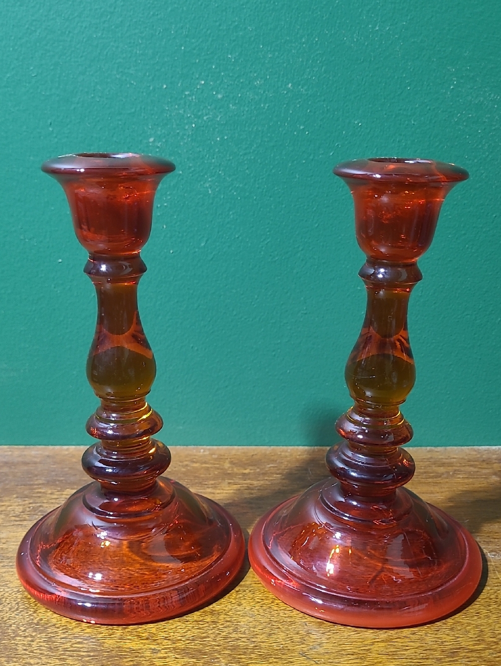 Vintage Amberina Tapered Candlesticks